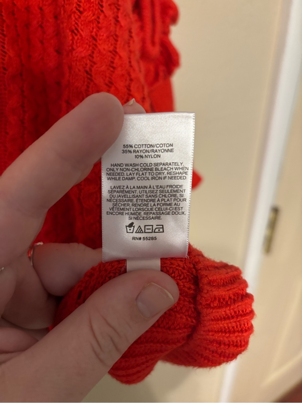 Express Red Ruffle Cable-Knit Crewneck Sweater - Picture 5 of 5
